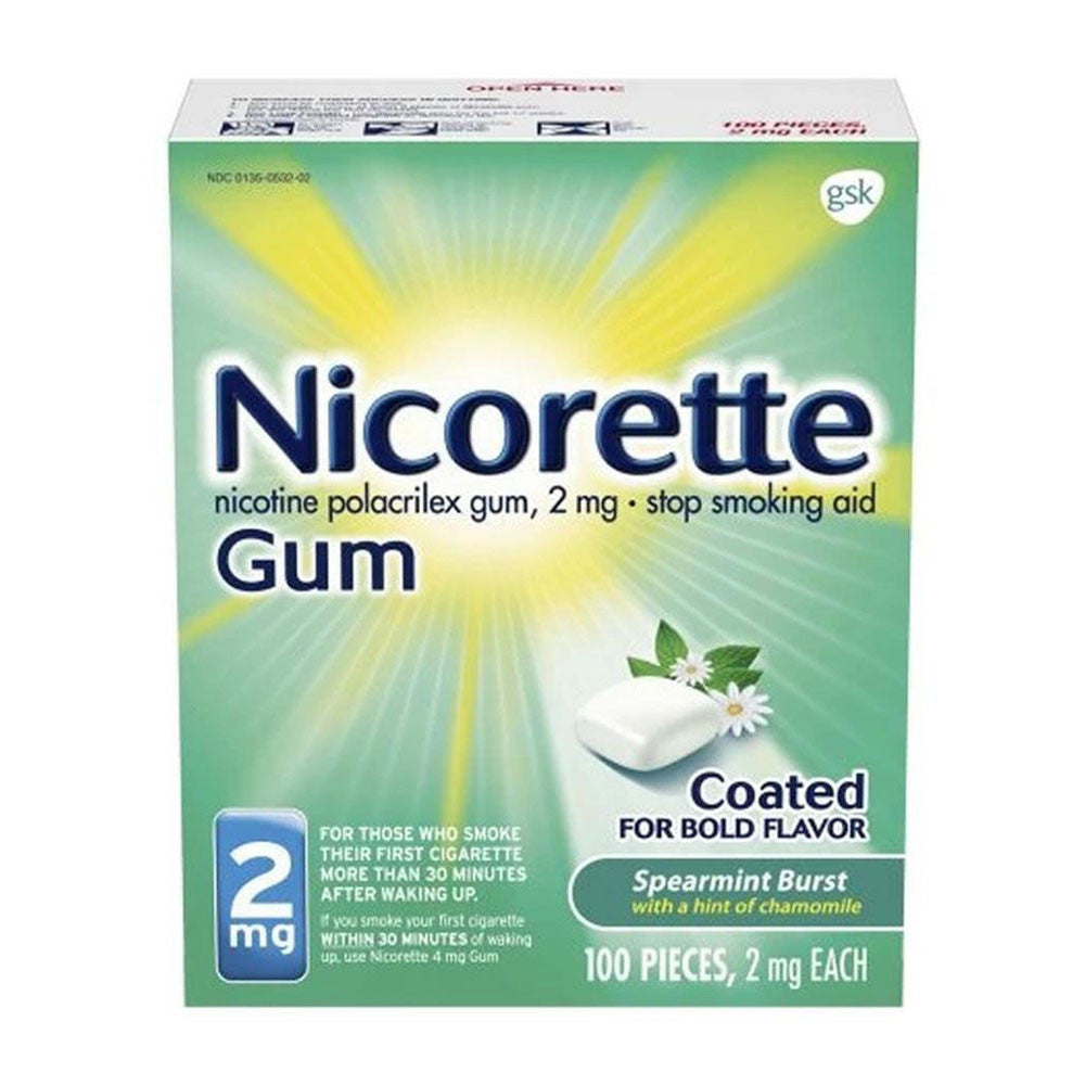 Nicorette Nicotine Stop Smoking Aid Gum 2 Mg, Spearmint, 100 Ea